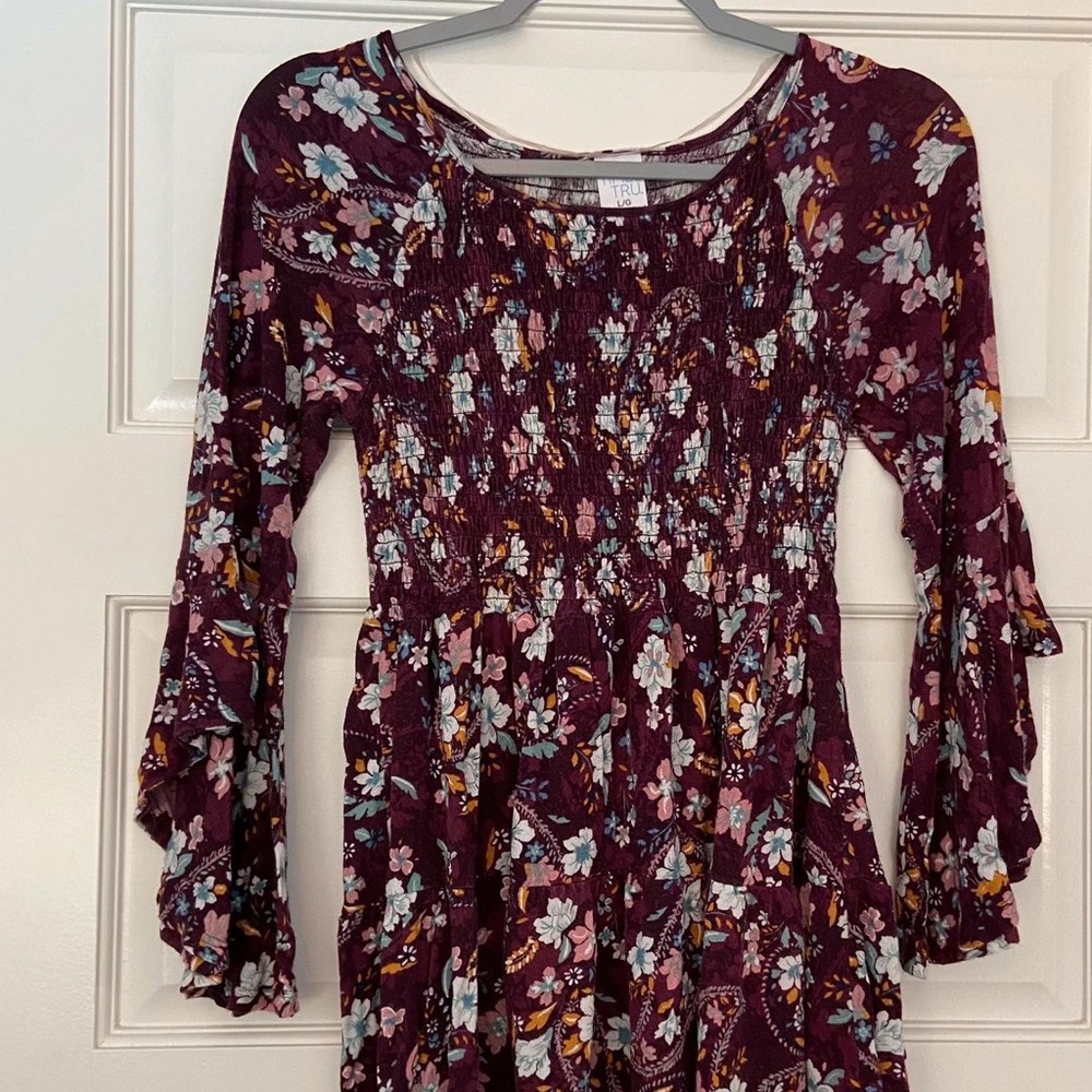 Floral Burgundy Long Sleeve Dress